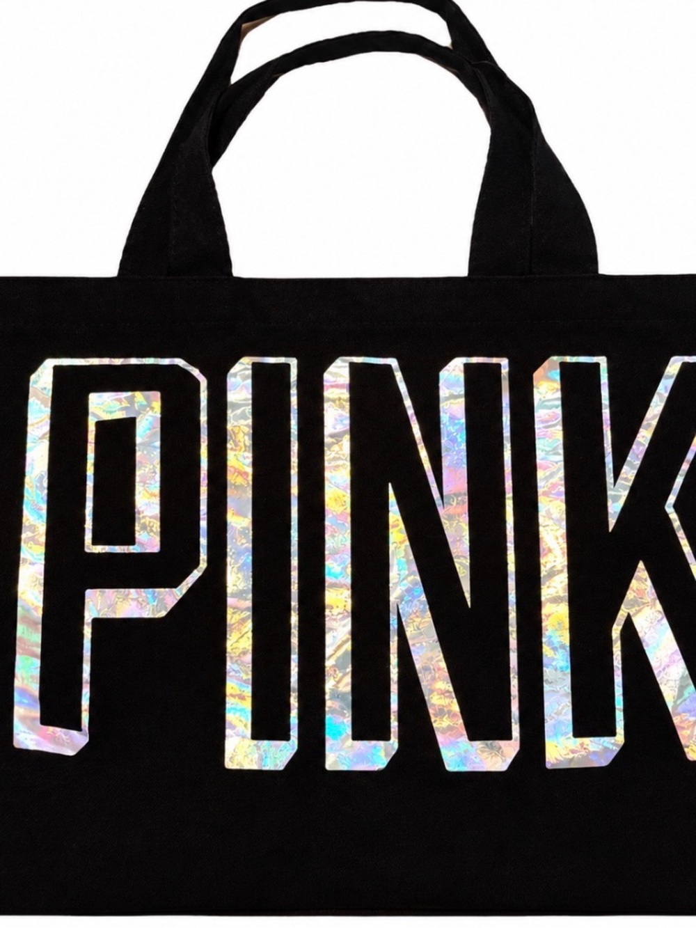 PINK Victoria's Secret Holographic Logo Black Tote-Authentic